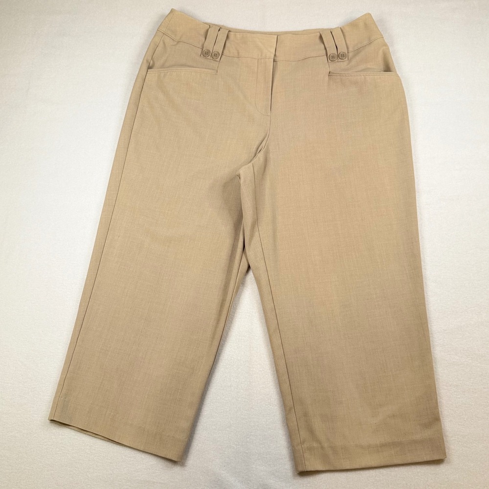 East 5th Women Tan Capri Pants Size 14 Khaki Cropped Dress Trousers 0449